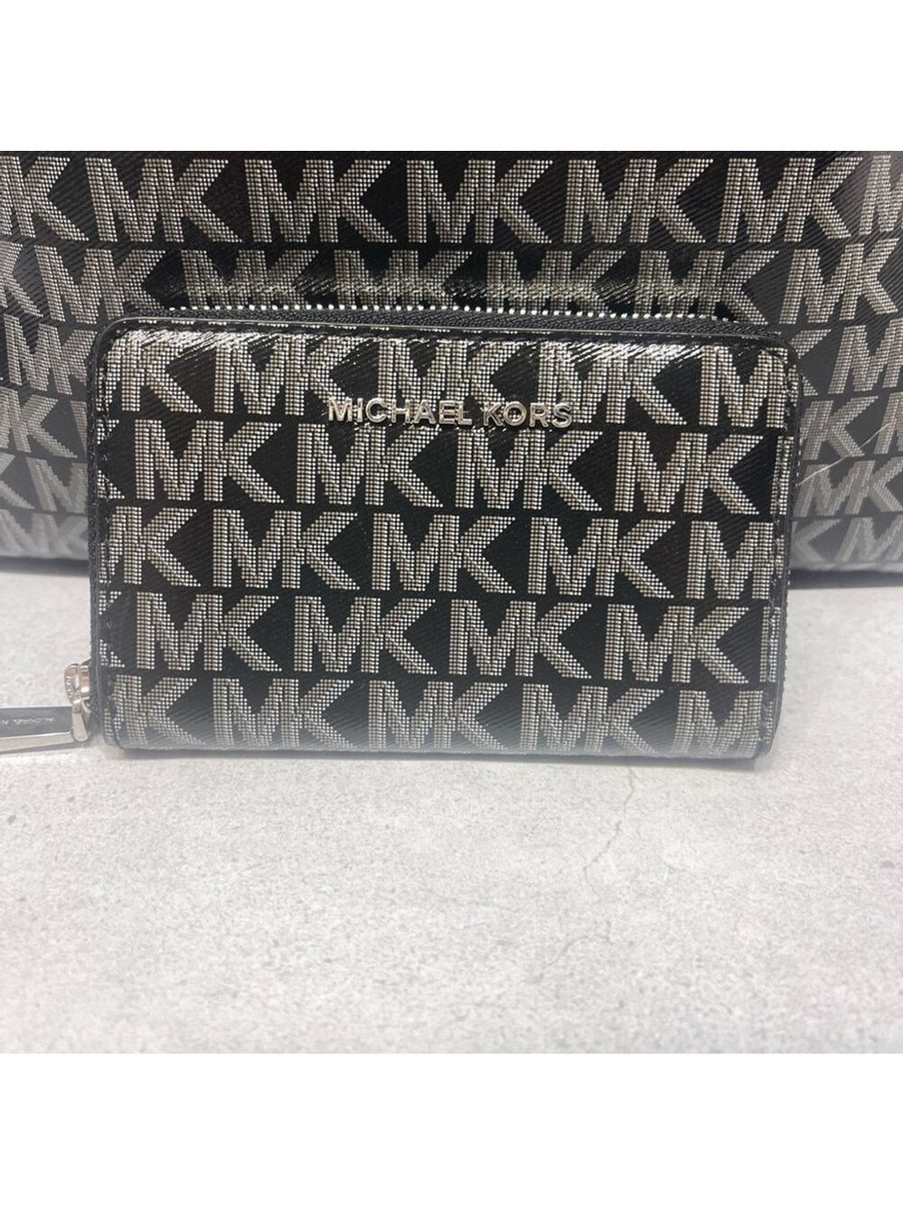 Michael Kors Eliza XL Tote + Pouch & Wallet Set MK Signature Logo Black - Picture 6 of 10